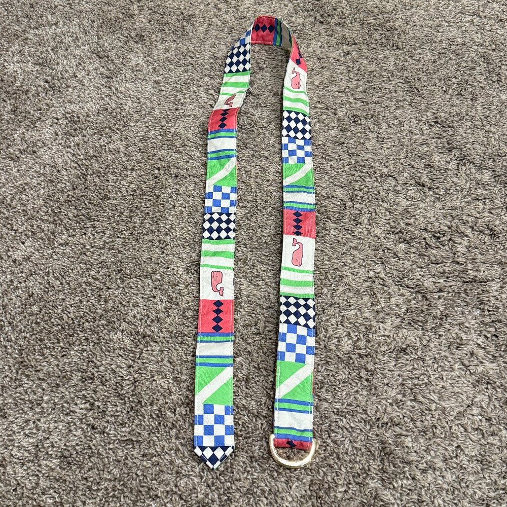 Vineyard Vines for Kentucky Derby Women's Patchwork D Ring Silk Belt Size Large